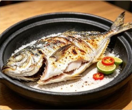 潮汕食府菜单菜品：G6 特级盐焗土豪巴浪鱼 Premium Salt-baked Scad