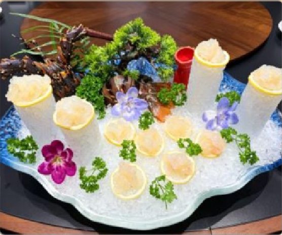 潮汕食府菜单菜品：M21 刺身野生沙巴花龙（活）/g克 Live Wild Sabah Spiny Lobster Sashimi