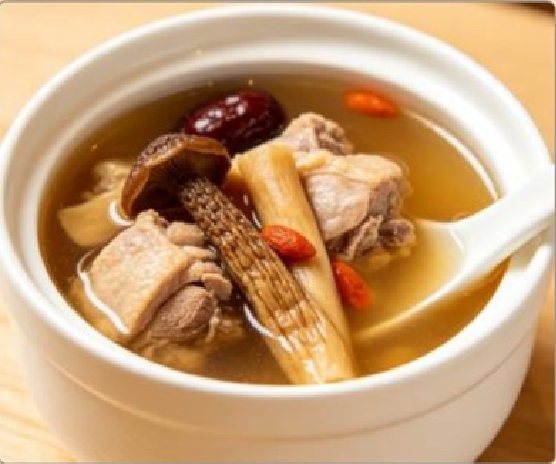 潮汕食府菜单菜品：D9 鹿茸菌炖老鸡汤 Velvet Pioppini Mushroom Chicken Soup