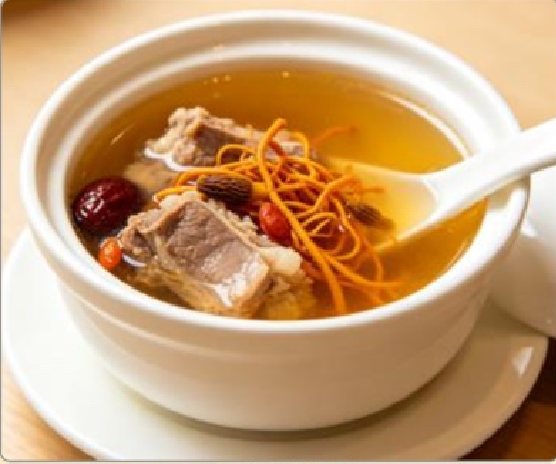 潮汕食府菜单菜品：D10 虫草花炖排骨汤 Cordyceps Flower Pork Rib Soup
